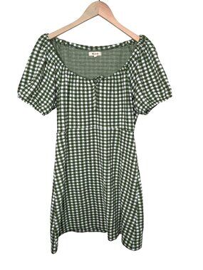 Madewell Puff Sleeve Green Gingham Mini Dress Size Medium